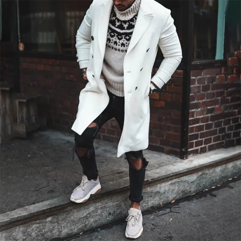 Fashion Men Woolen Coat Solid Casual Lapel Double-breasted Coat Woolen Coat Men Long Sleeve Cardigan Overcoat Tops 240812