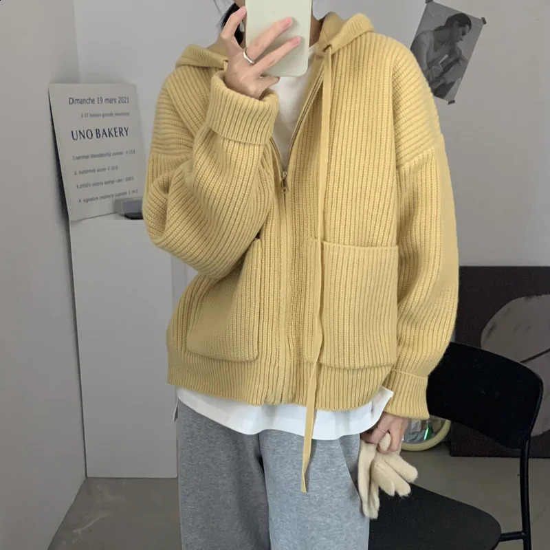 Womens sweater cardigan hooded knit Korean brushed solid color loose fitting womens clothing direct XYY002 240814