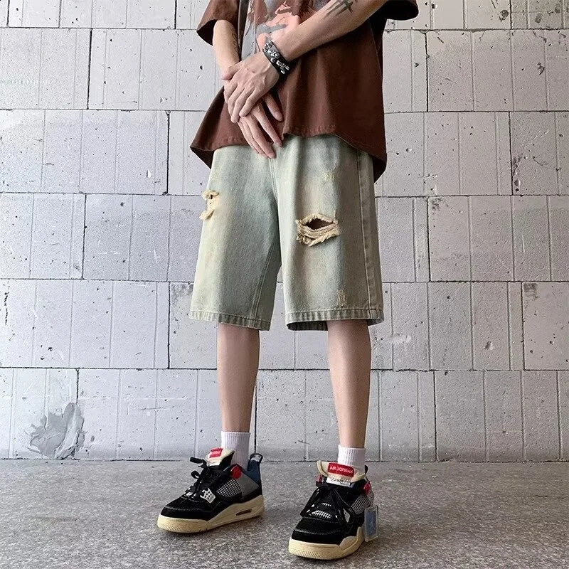 Summer en détresse en déchirure de jean Shorts pour hommes à crampons rétro Fashion Short jeans Hombre Y2K Streetwear Baggy Blue Bermuda Shorts 2