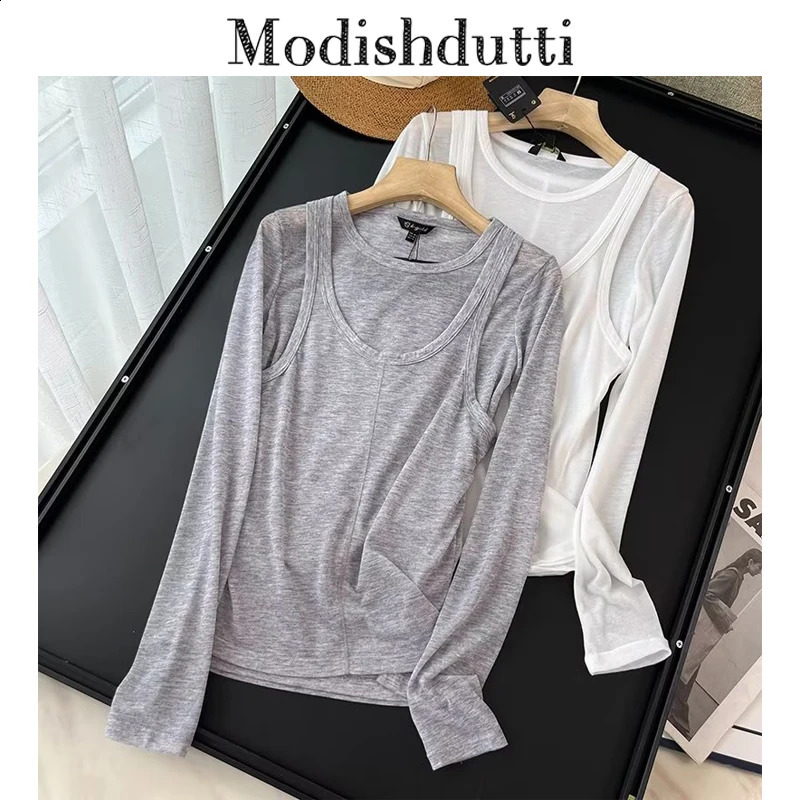 Modishdutti Autumn High Quality Women Fashion Loose O Neck Knitted T-Shirt Female Solid Casual Long Sleeve Pullover Tee Top 240814