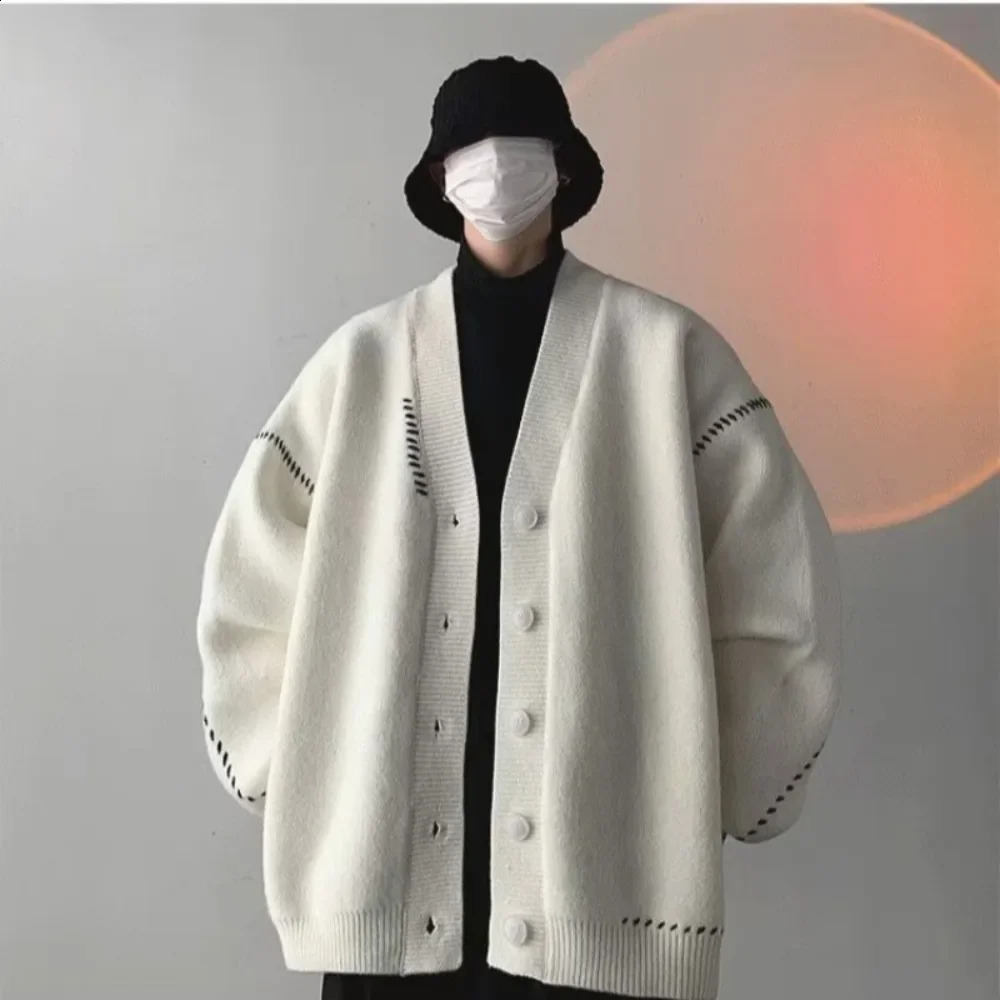 Pull manteau masculin lâche rétro souchy pulat d'automne ouvrante couple hipster cardigan vneck knit 240813