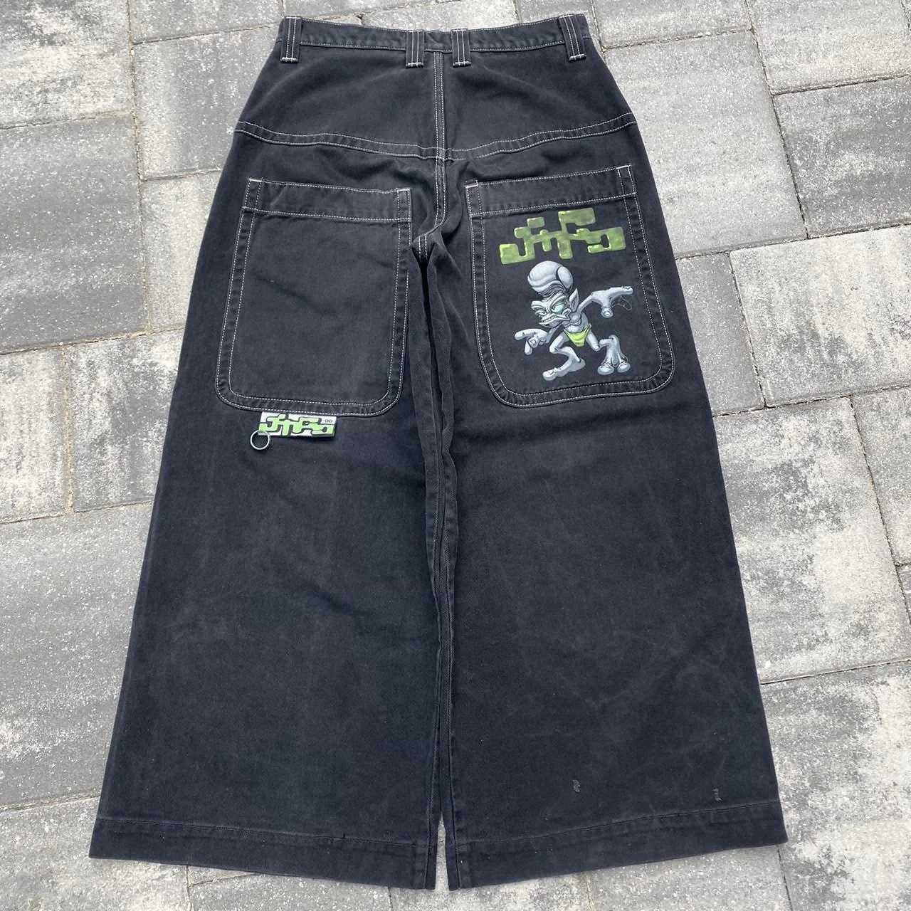 2024 summer latest jnco alien print jeans American retro Harajuku loose casual black and green y2k jnco jeans wide leg jeansL240814