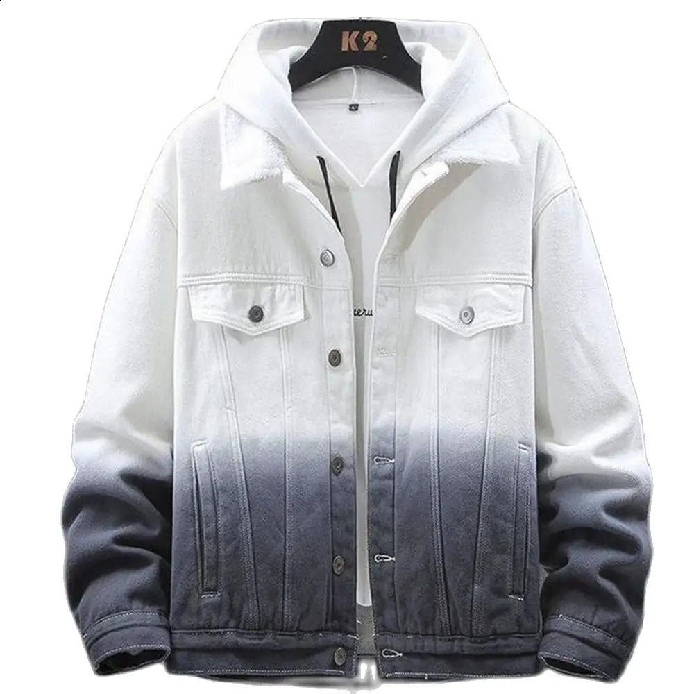 Jeans jacket mens autumn denim top with velvet ultra-thin long sleeved jacket for warmth and thick denim jacket gradient for young boys240813