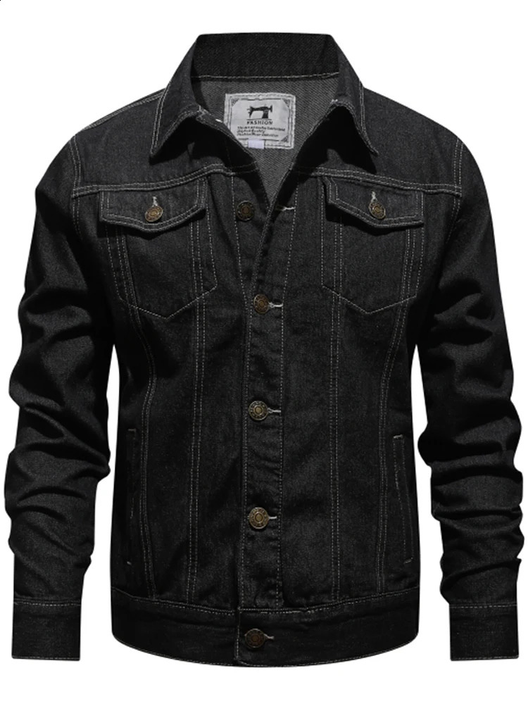 S-5XL cotton denim jacket mens casual solid color lapel single chest denim jacket mens autumn slim fit high-quality mens jacket240813