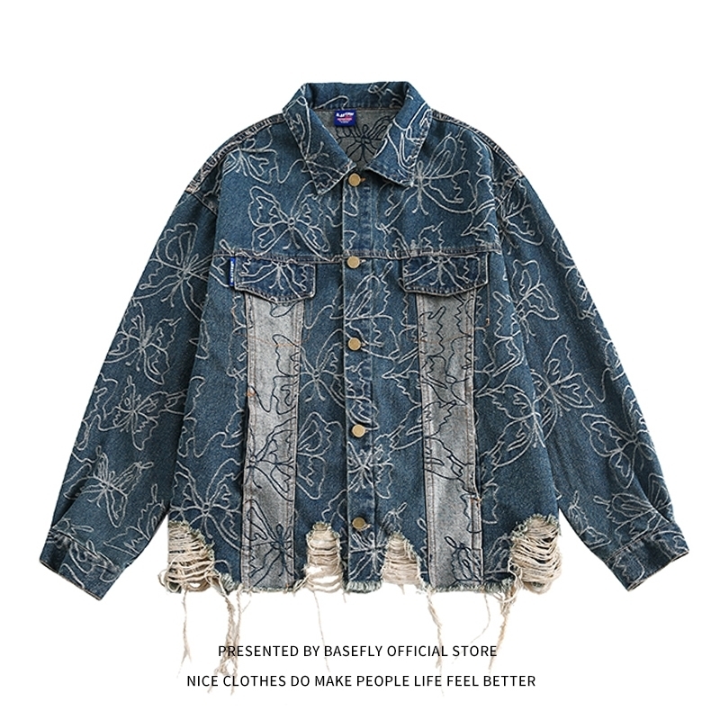 cotton denim jeans spring and autumn Tassel womens bomber jacket unisex streetwear casual chic jacket retro style240813