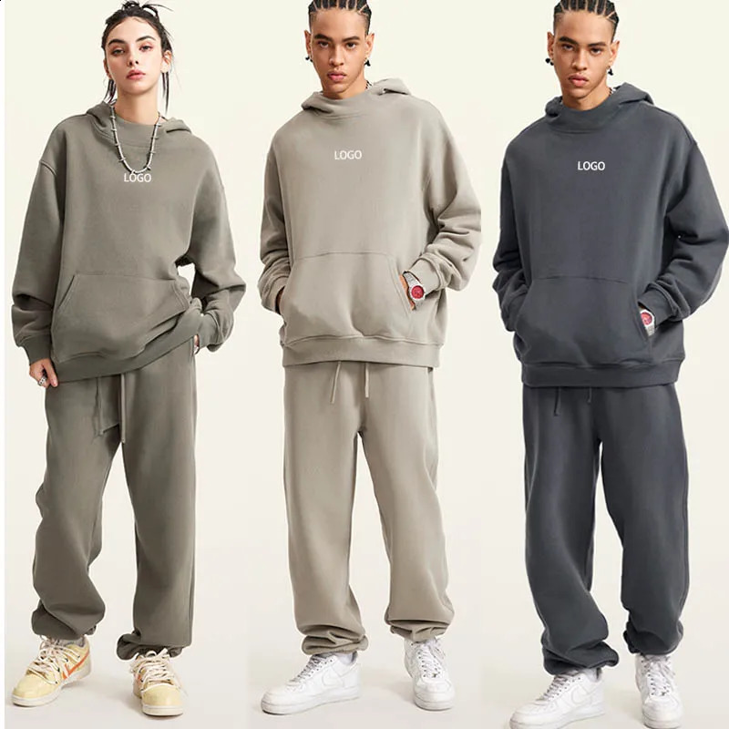 Customized Autumn/Winter 385G Heavy duty Cotton Ruffle Hoodie Suitable for Men and Womens Loose Fashion Hoodie Set240813