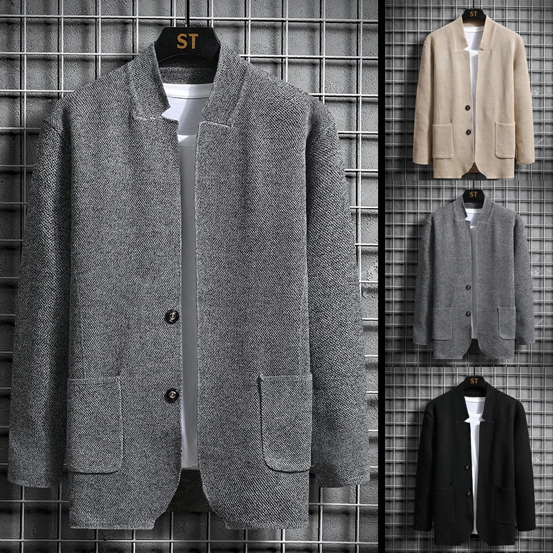 The man of the winter Long sleeved sweater solid color cardigan button knit cardigan jacket fashionable warm jacket knit cardigan 240814