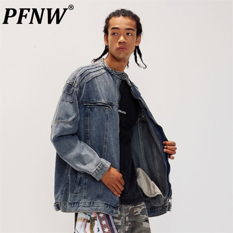 PFNW Mens Fully Matched Spliced Denim Jacket American Couple Long Sleeve Wear Loose Mens Top Autumn 2024 Chic 28W3947240813