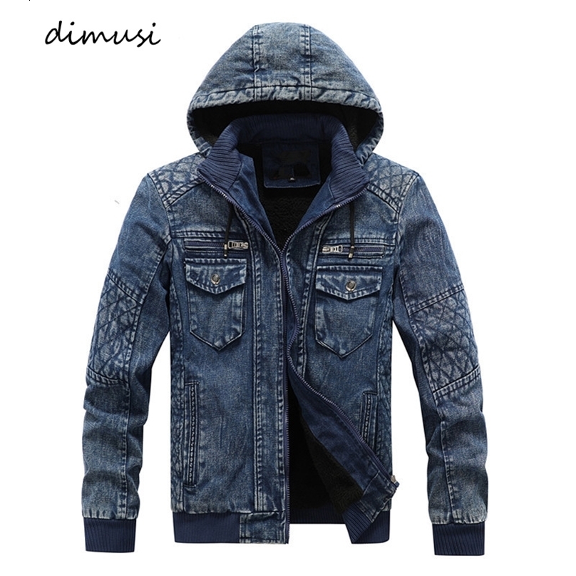 DIMUSI mens denim jacket fashionable mens denim jeans hooded sweatshirt casual mens wool warm windproof denim jacket mens clothing240813