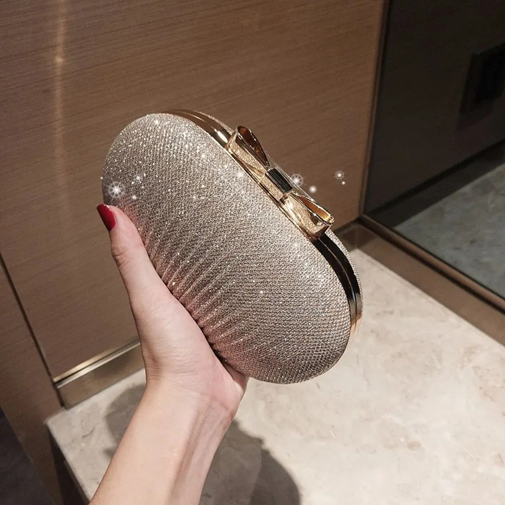Wedding Bridal Beaded Women Evening Bag Chain Shoulder Handbags Elegant Rhinestones Clutch Egg Shape Evening Bag 240813