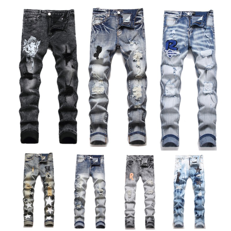 Mens Jeans Designer Distressed Ripped Biker Slim Fit Motorcycle Bikers Denim For Men Fashion High quality Pants