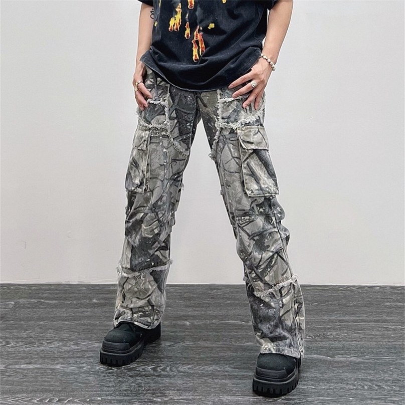Overview Camouflage Y2K Fashion Luggage Shining Jeans Cargo Pants Mens Clothing Straight Womens Wide Leg Pants240813