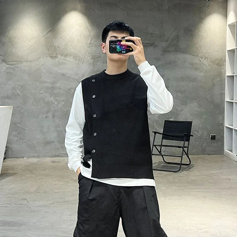 Vest Black Knit Sweater Male Waistcoat Sleeveless Crewneck Mens Clothing Round Collar 100 Pure Cashmere Sweatshirts Y2k Vintage 240814