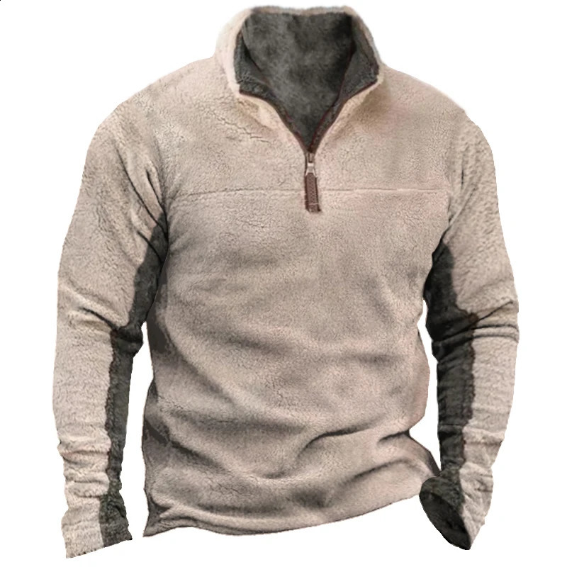 Stand Collar Mens Sweatshirt Autumn Winter Warm Men Pullovers Casual Outdoor Tactical Clothes Long Sleeve Zipper Male Tops 240814