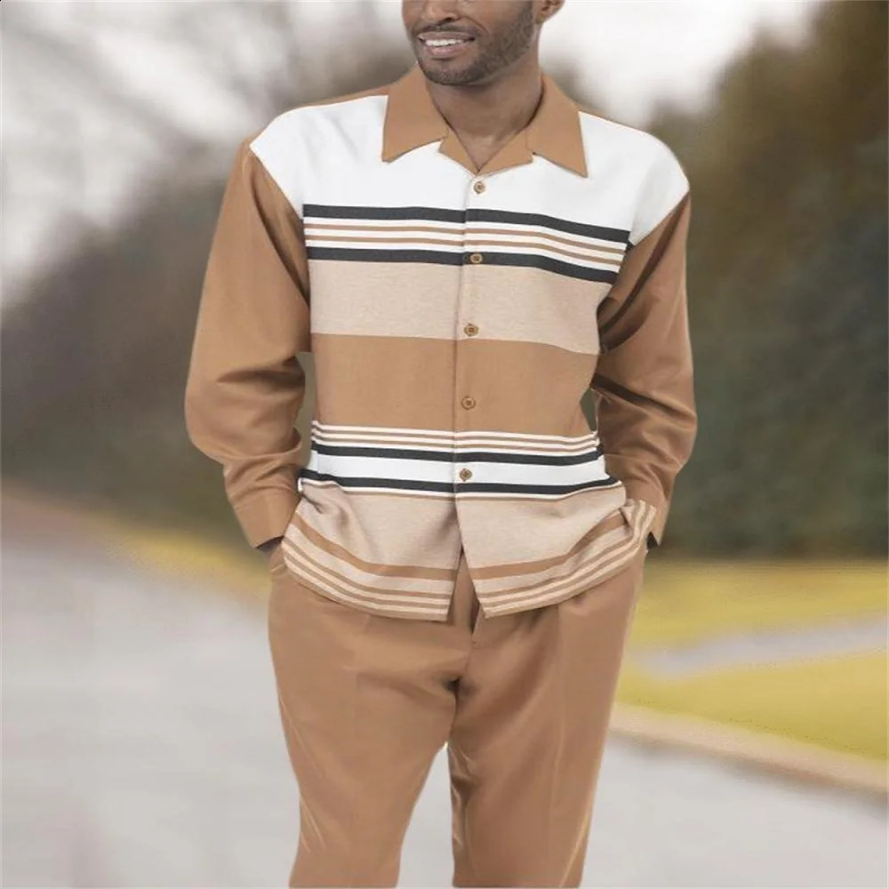 Mens Long sleeved Shirt and Casual Pants Set 3D Printed High Quality Flip Collar Single breasted Shirt and Pants Two Piece Set 240814