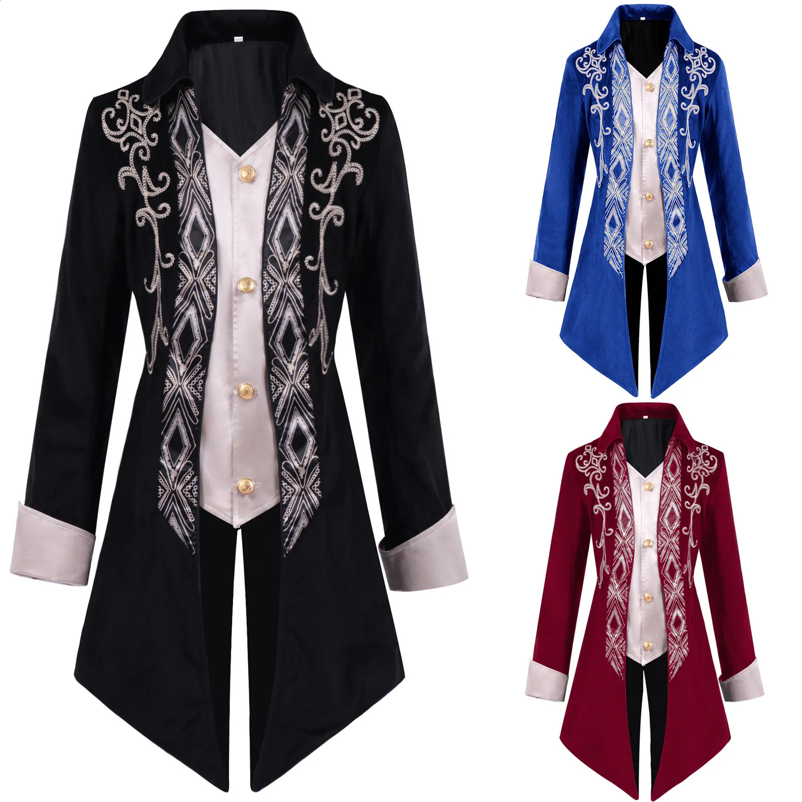 Mens steampunk gothique veste victorienne rétro en velours arrière-cocoat de grenouille médiéval