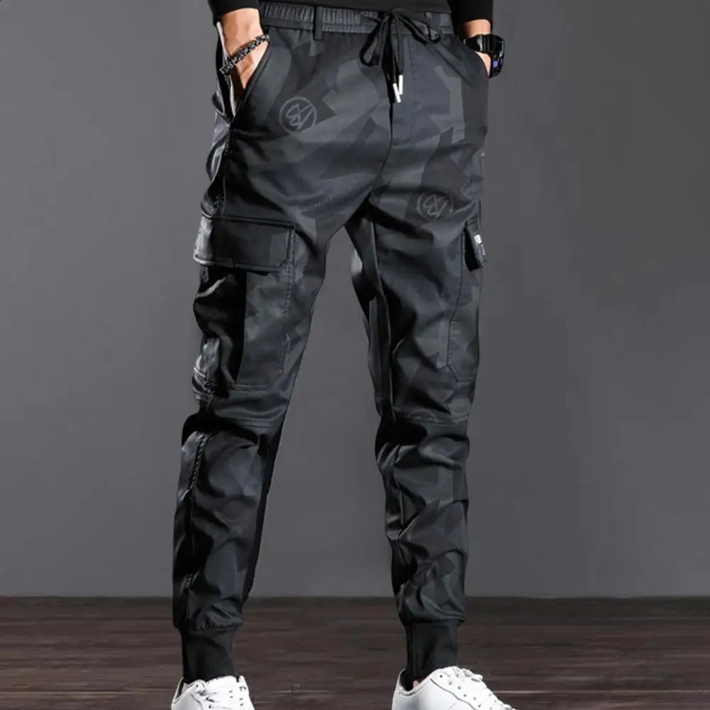 Pantalon de cargaison camouflage cordon de crampon multiples multiples pantalons hommes bas de pantalon à la cheville pour usure quotidienne 2408