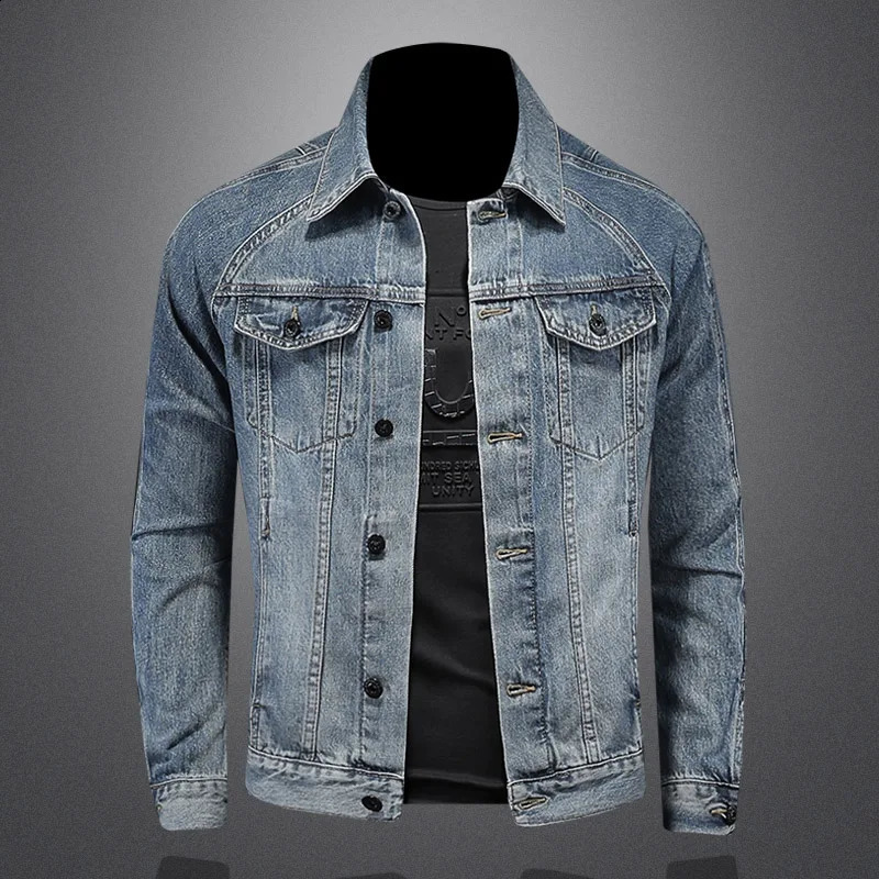 High quality denim jacket mens ultra-thin suitable for fashionable and cool trends business and leisure boutique denim jacket polyester puff jack