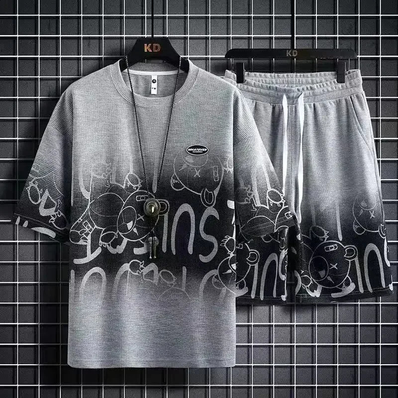 Ensemble deux pièces T-shirts imprimés shorts homme blanc lettres graphiques été style coréen ample 5XL 24.08.14