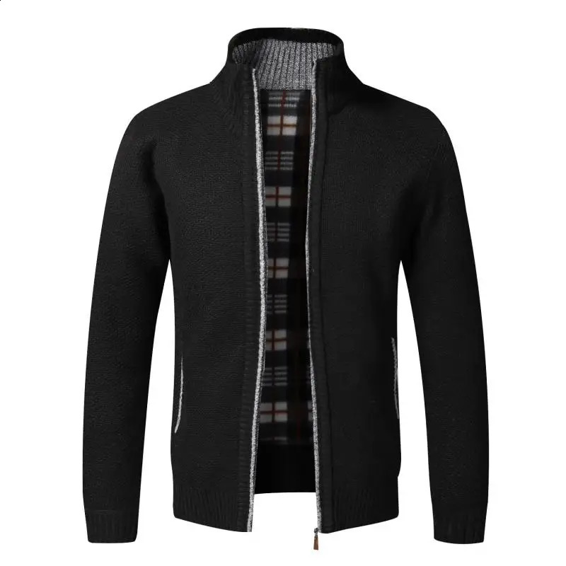 Autumn Winter Warm Cardigan Men Fleece Zipper Sweaters Jackets Mens Slim Fit Knitted Sweatercoat Thick Cardigan Sweater Coat Men 240813