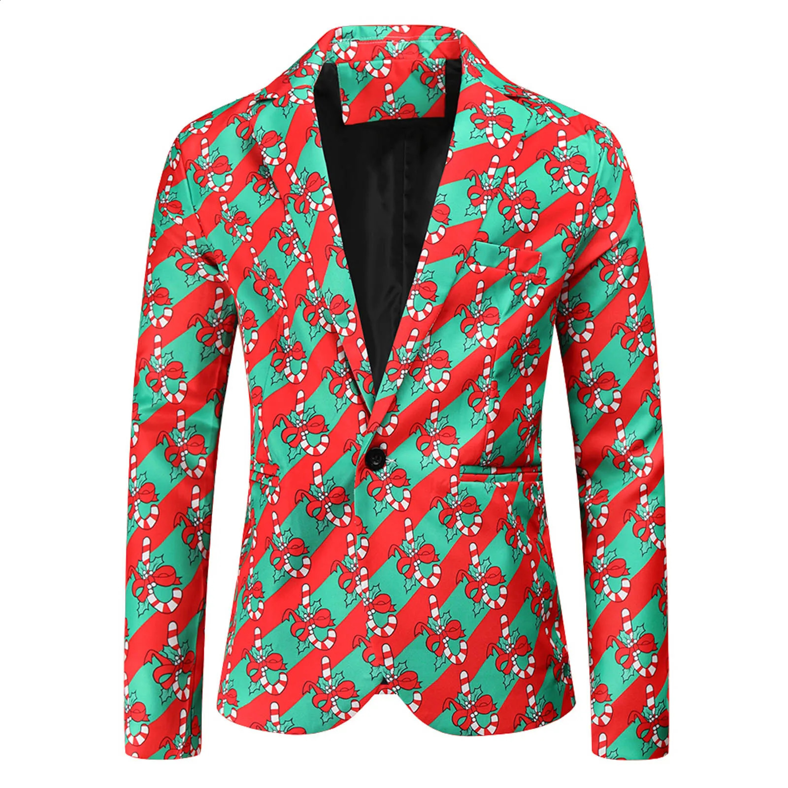 Casual fashion jacket mens coat Christmas print set fashionable slim fit single breasted party clothing 240814