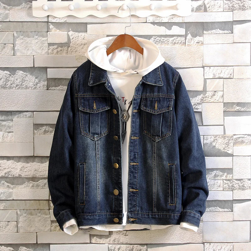 Mens street clothes denim jacket Spring and autumn Korean fashion blue jeans casual coat slim denim top large size S-4XL clothing240813