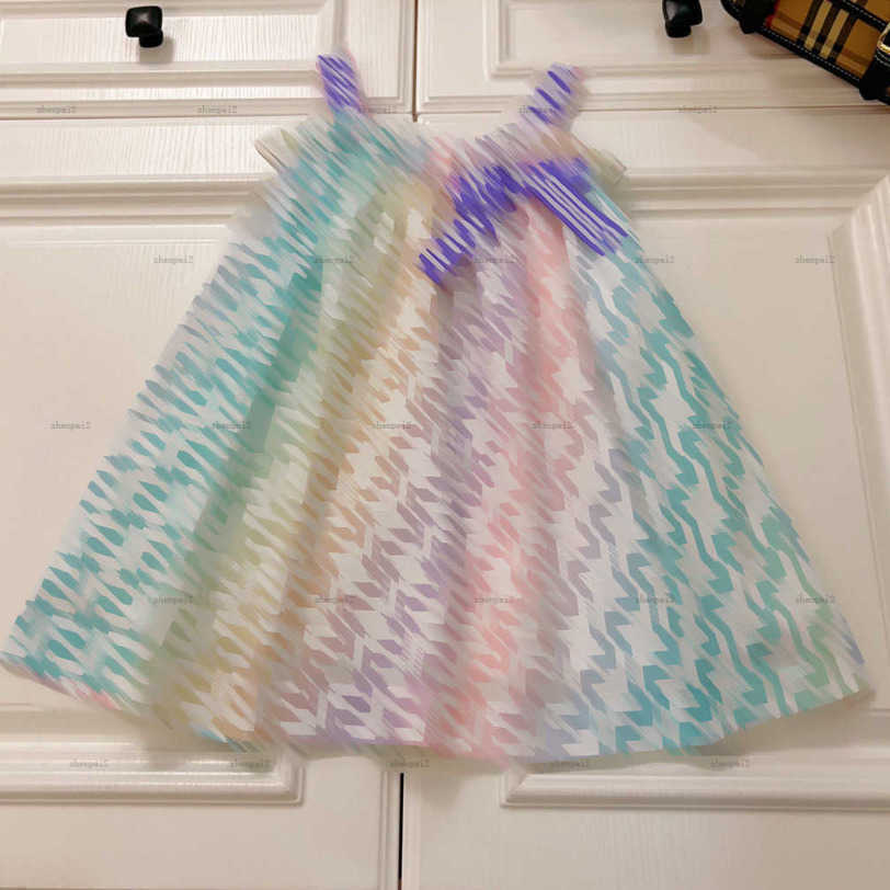 Luxury Designer kids dress girls Gradient color rainbow dresses Slip skirt all Color logo printing dresss High quality shirt skirt Baby Clothes-image-1011834770