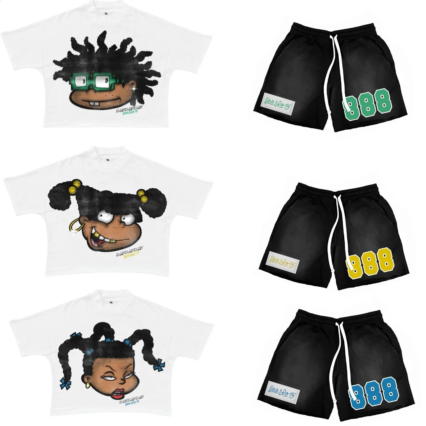 HARAJUKU 888 Sweat à capuche T-shirt top y2k et short deux t-shirts surdimensionnés T-shirt décontracté pour hommes