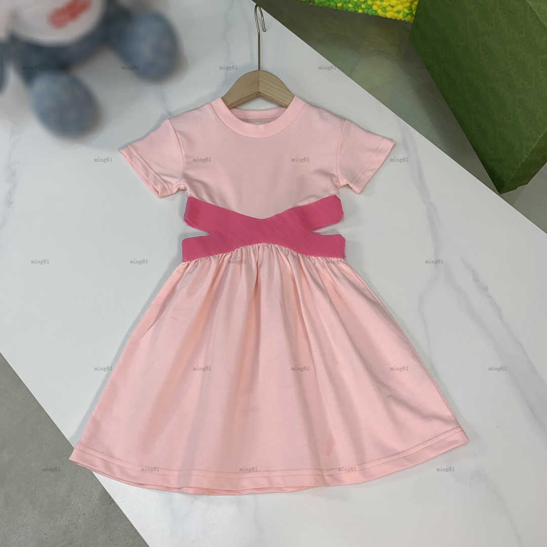 23ss designer girl dress brand kids dresses for big girls fashion leak waist dress summer cotton short sleeve dress shite-image-846849102