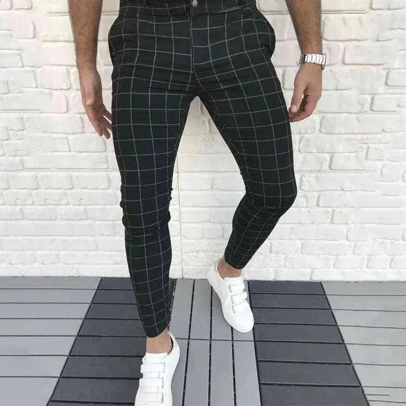 Shop SpringSummer Thin Mens Casual Pants Solid Color Micro Elastic High end Suit Business Plaid Gold Classics MR7 240813