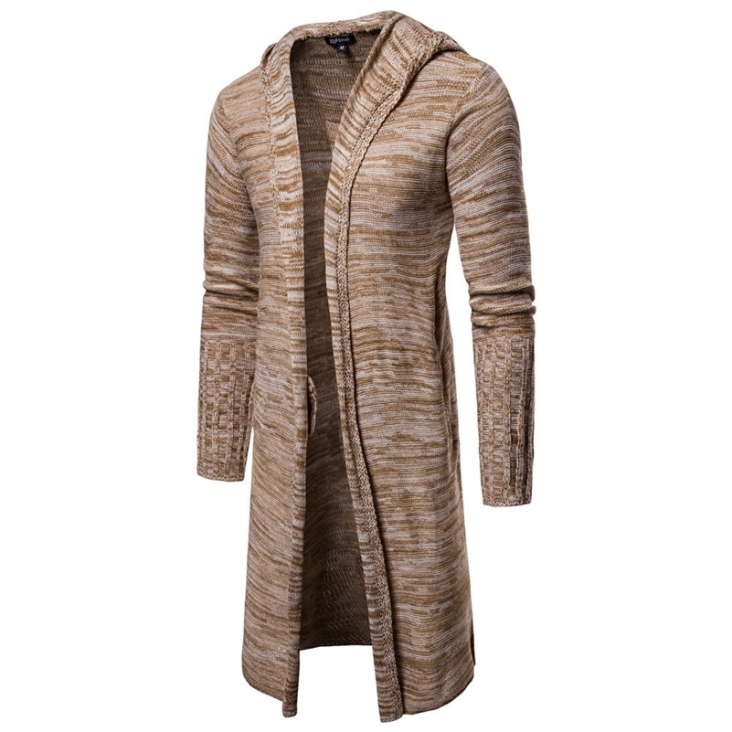 Autumn winter men fashion knitted long cardigan hooded sweater male casual hip hop jumpers sueter hombre y240813