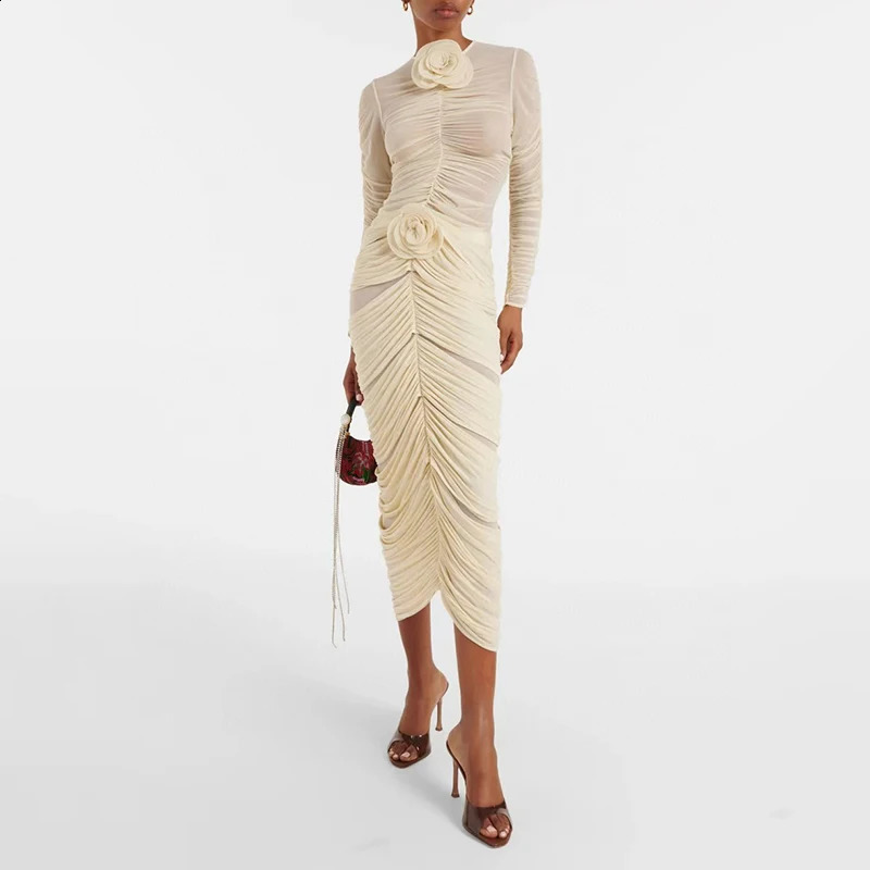 Womens Pleated nail skirt threedimensional flowers Stylish slim sexy High Quality top Set Fall 2024 y2k 240813