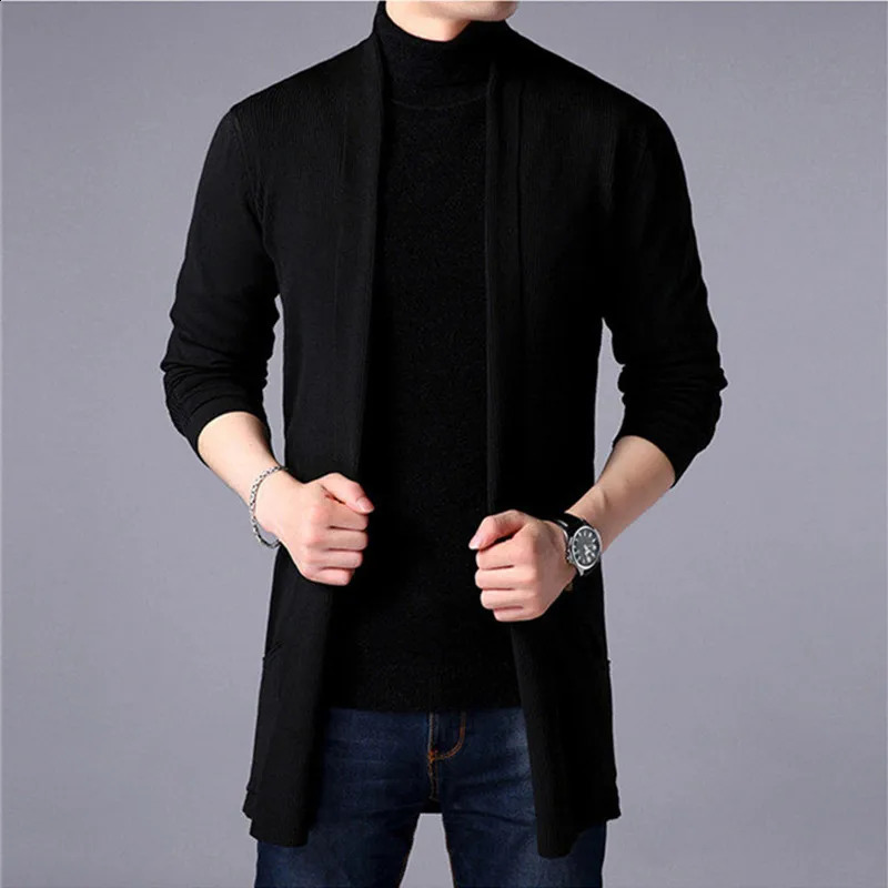 2024 Spring Men Casual Fashion Cardigan Sweater Homme Solid Color Knitting Coat Hombre Top Male Allmatch Outwear Mens Clothing 240813