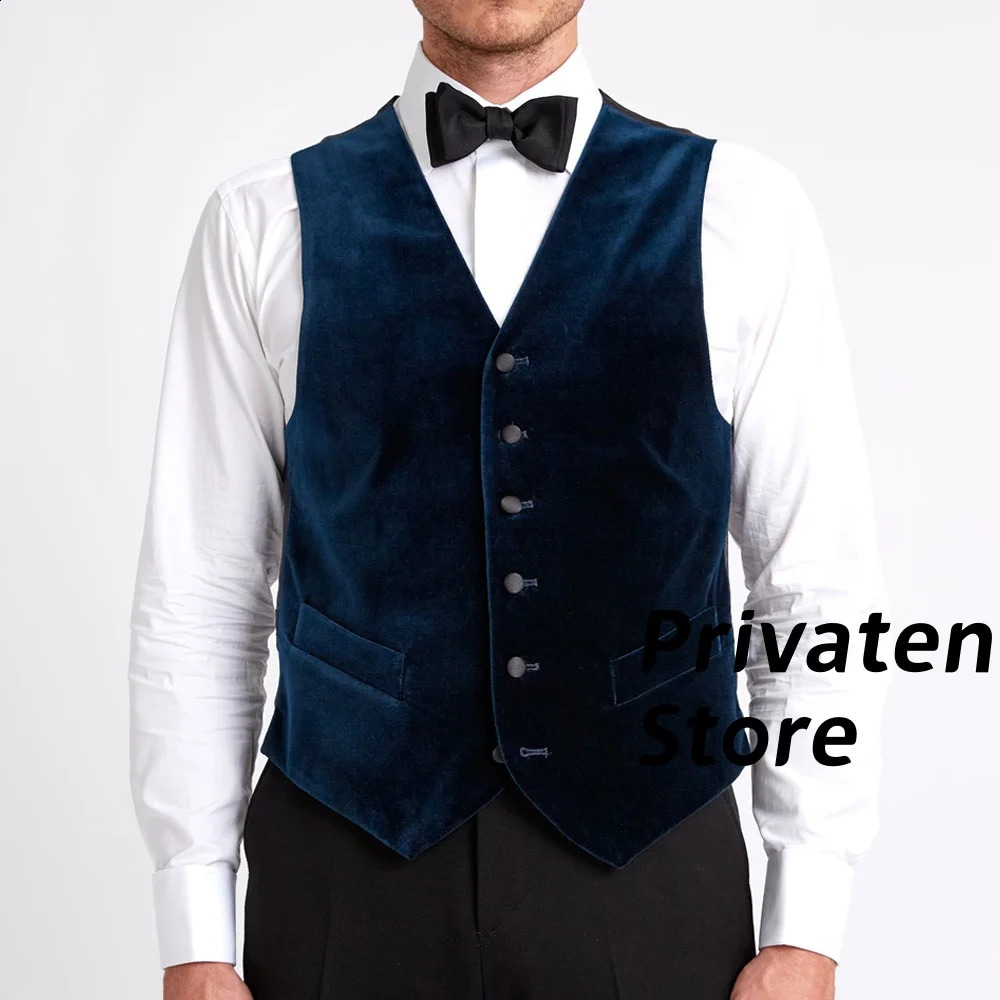 Mens slim fit V-neck velvet sleeveless navy blue top mens clothing business belt used for wedding chaleco hombre 240814