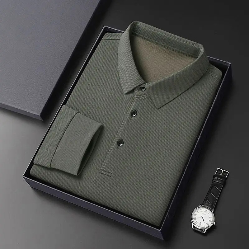 Spring Autumn Simplicity Buttons Solid Color Polo-Neck Long Sleeve Polo Shirts Mens Clothing Casual Loose Pullover T-Shirt Men 240813