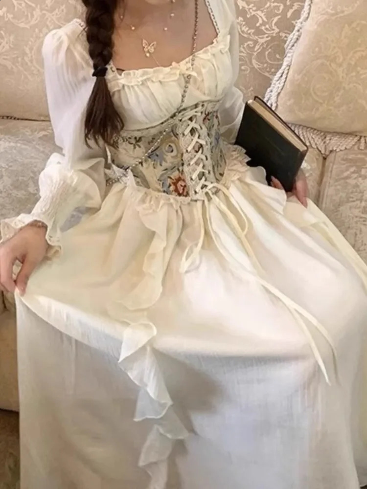 Vêtements élégants midi pour femmes CORSET large floral avec volants Robe de fête de fête rétro française Robe de balle robe formelle 240814