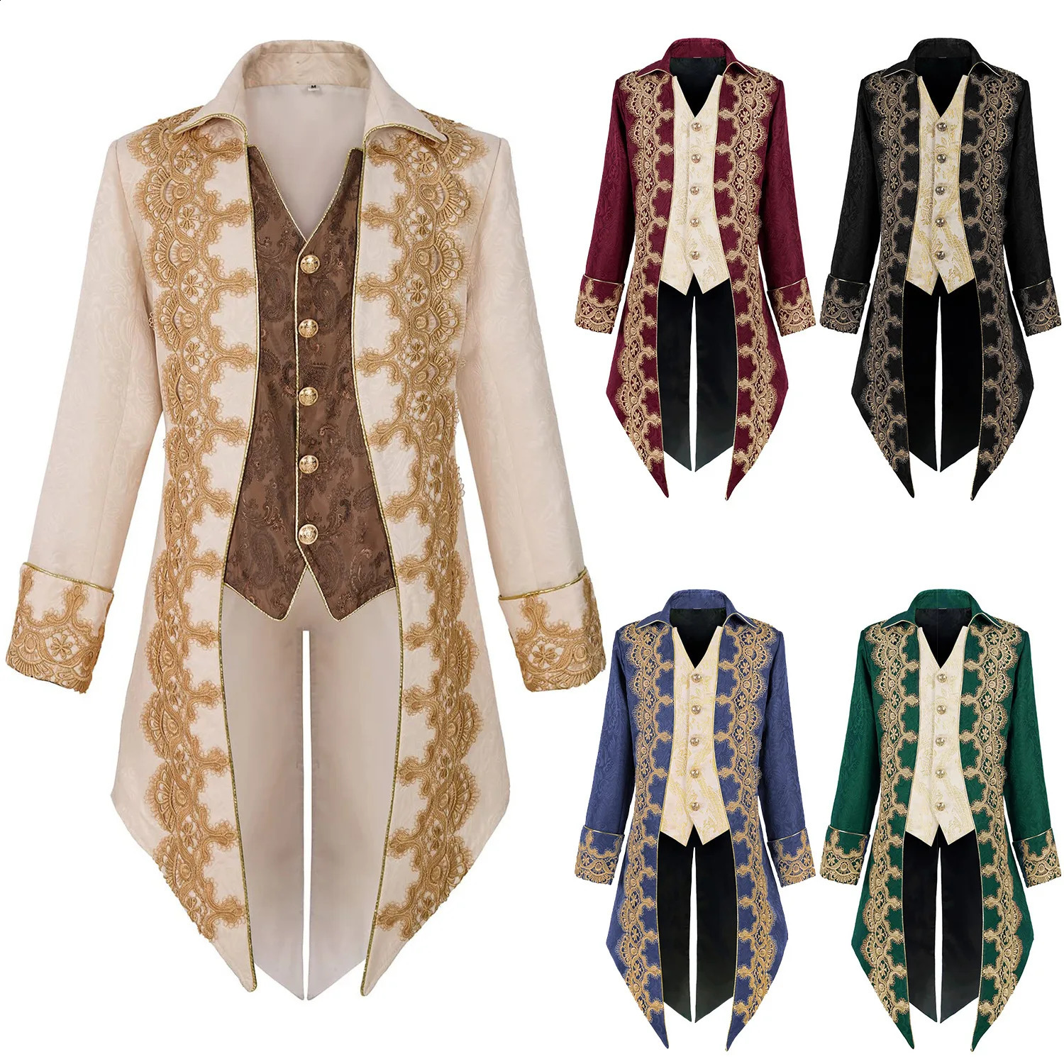 Mens steampunk gothique veste victorienne rétro en velours arrière taillée de grenouille médiévale uniforme vêtements de renaissance masculine xx