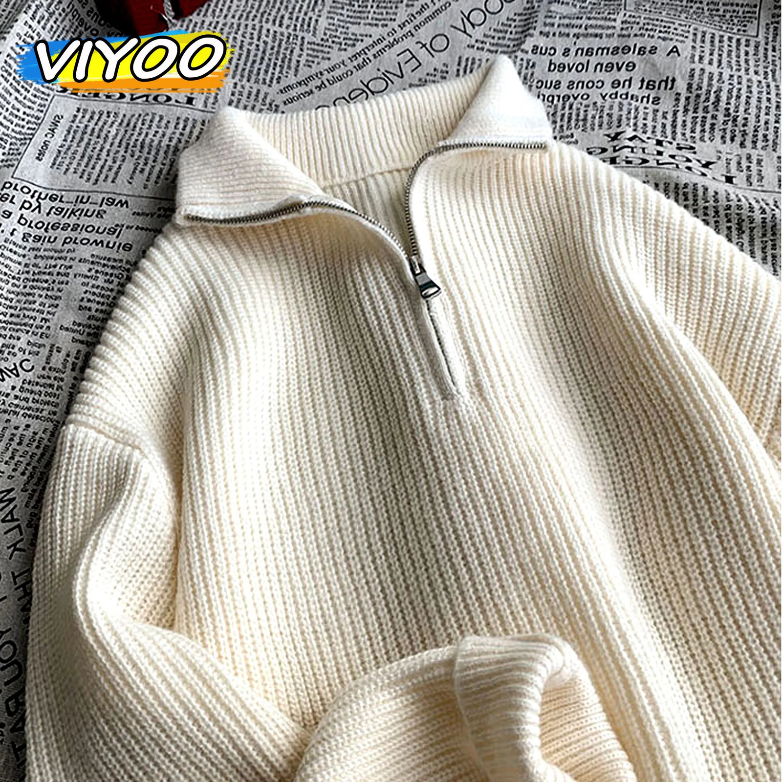 Femme Y2K Navy Blue Neck Pull pull en tricot Pounchard en tricot à la fermeture à glissière coréenne de veste de cardigan coréen