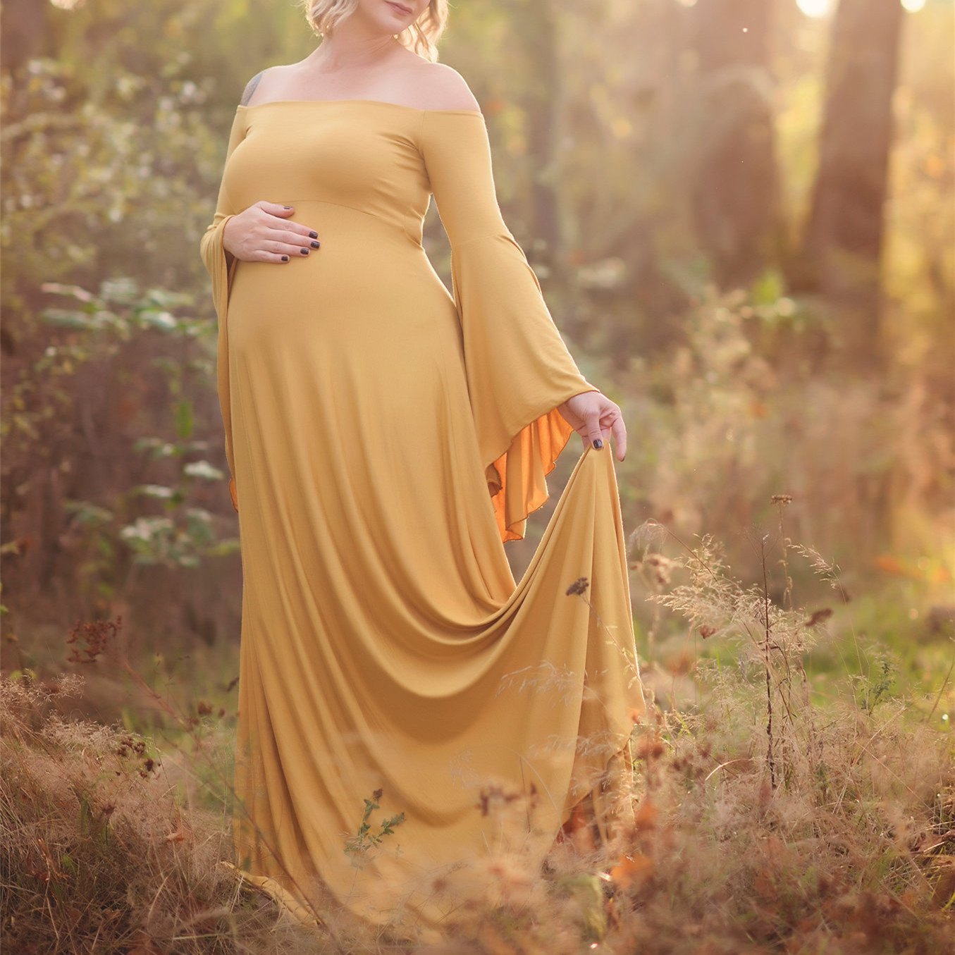 New womens dress 2024 pregnant women new off-the-shoulder mop full-length dress for photography plus size materniTY dress M260226-image-1095551079