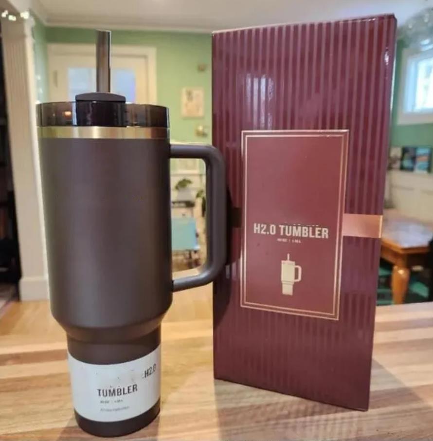 DHL Chocolate Gold Neon Color H2.0 40oz Stainless Steel Tumblers Cups with Silicone handle Lid Straw Car Mugs Keep Cold Travel Water Bottles 0814-image-554694020