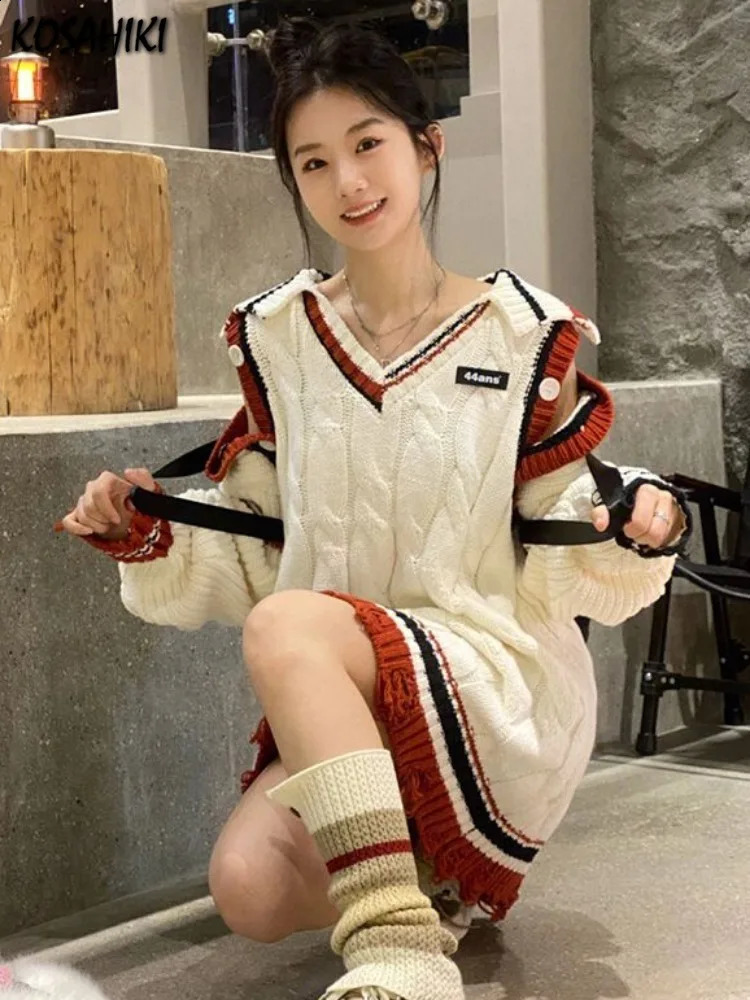 Pull décontracté Femmes Douponiable Sleeve Japonais Tous correspondent aux pulls grunges de mode