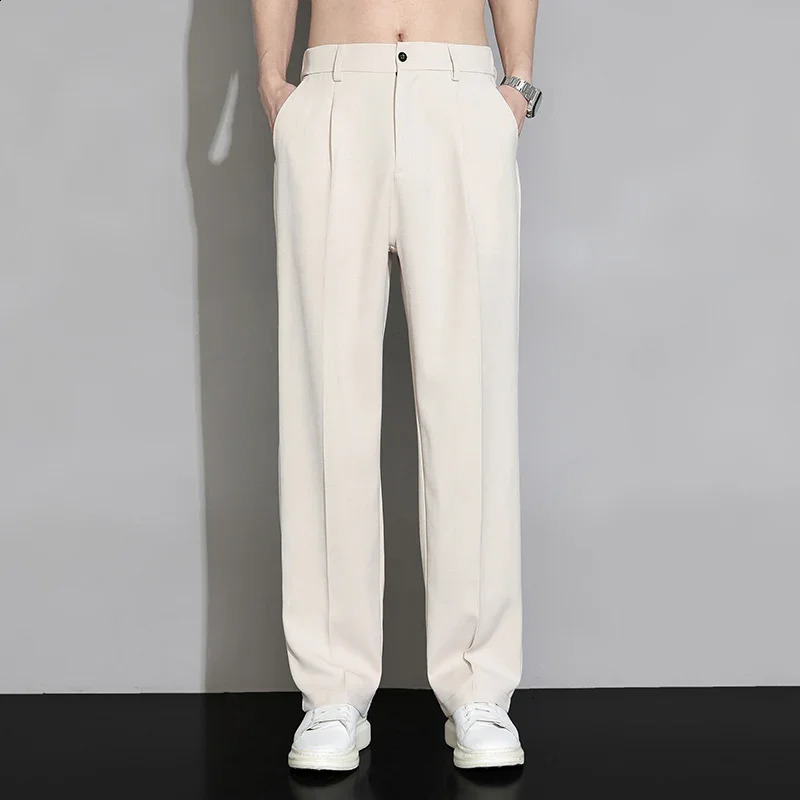 Men Suit Pants Business Trousers Casual Pant Solid Wide Leg Straight Fashionable Streetwear Comfortable Fabric Oversize 240813
