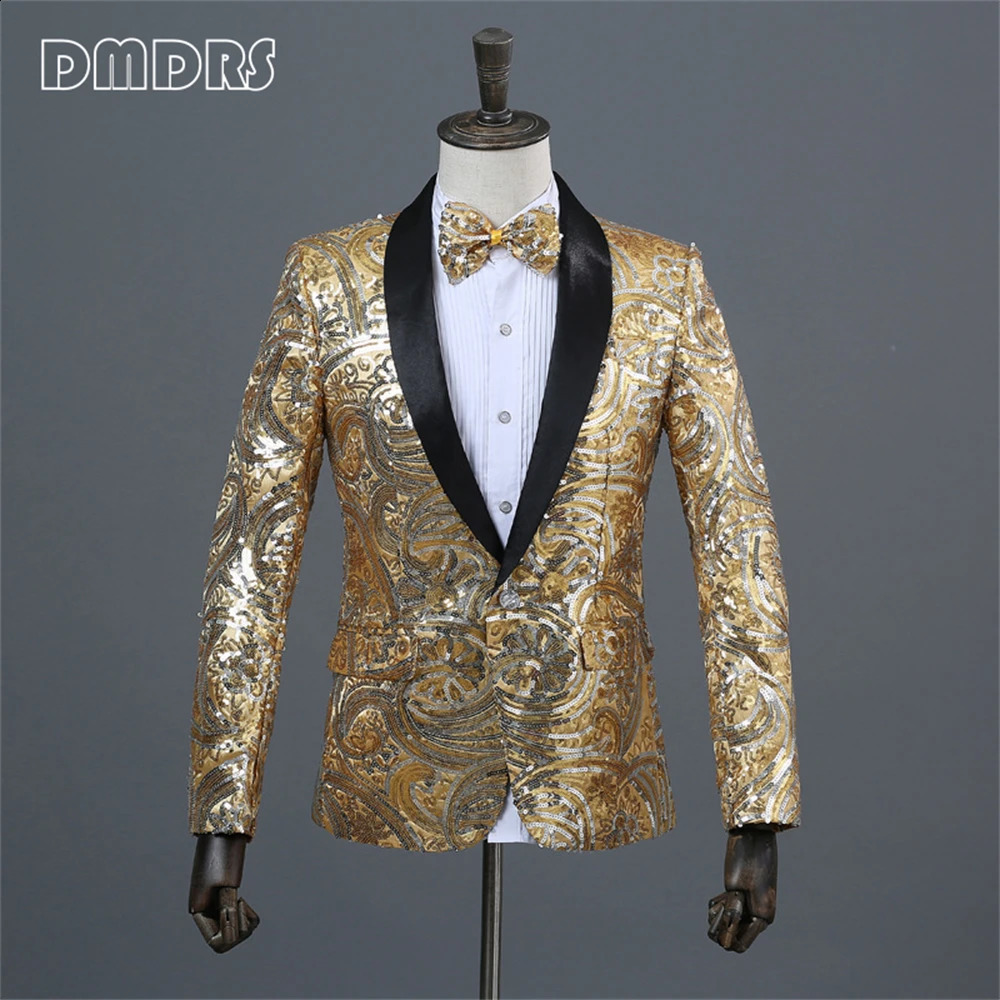 Veste de vêtements pour hommes à paillettes dorés avec veste de costume pour hommes à la mode à la mode utilisée pour les fêtes de mariage et dan