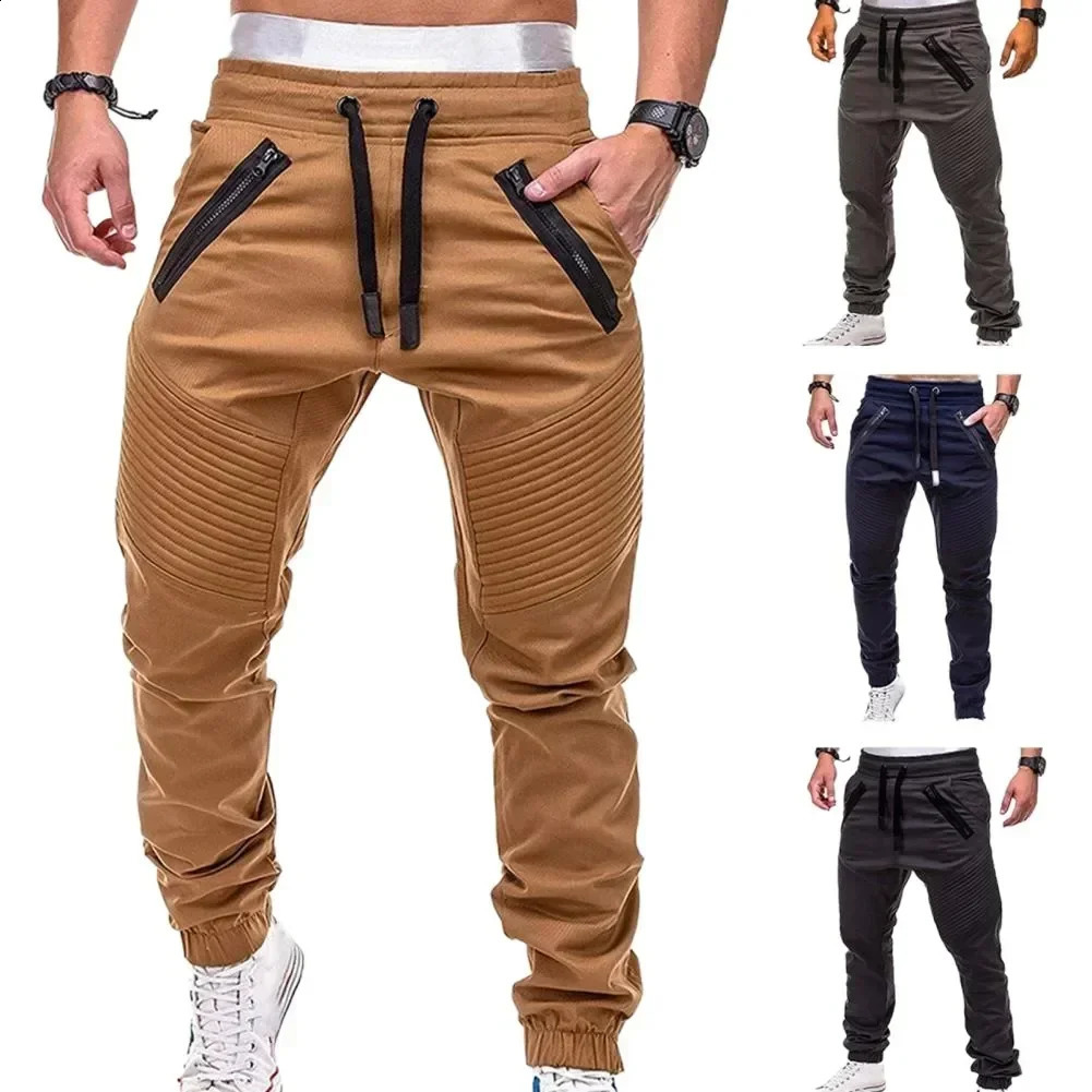 Spring and Autumn Fashion Mens Drawstring Adjustable Pocket Pants Casual Mens Pants Jogging Slim Fit Striped Clothing 240814
