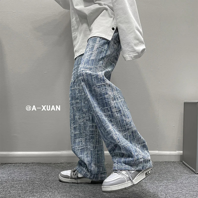 Korean Fashion Trendyol Mens Jeans Retro Mens Jeans Mens Pants Street Clothing Mens Loose Mens Jeans Wide Mens Jeans240813