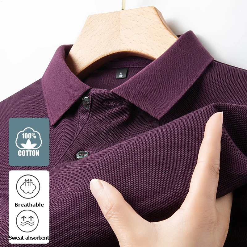 Mens 100% Polon de coton pur -2024 T-shirt à revers à manches à manches courtes décontractées à la mode à la mode à la mode à la golf et aux spor