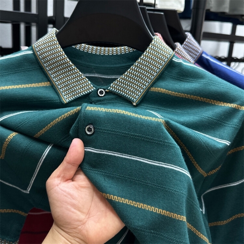 Mens Summer Striped Short Sleeved POLO Shirt Fashionable and Casual Tshirt y240813