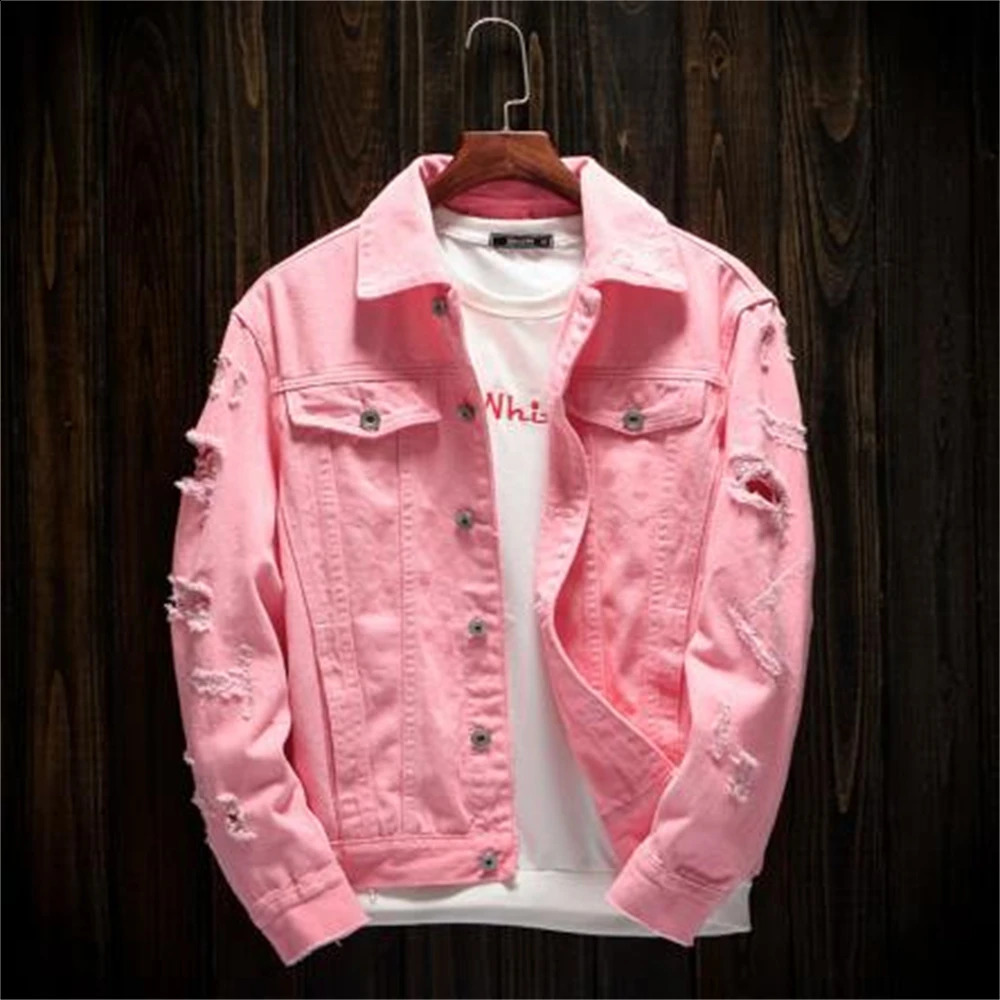 autumn denim jacket fashion top mens jacket ultra-thin suitable for punk style hip-hop denim jacket couple street clothing hole jacket240813