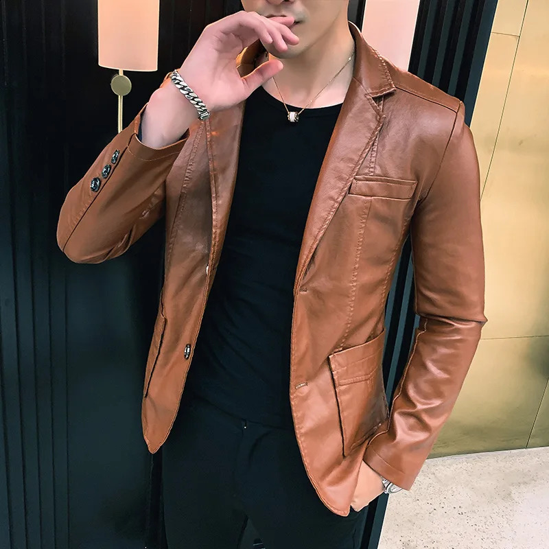 Vestes pour hommes vestes pour hommes Hiver et Automne Vestes en cuir est arrivée coréenne Slim Trend Pu Leather Vestes 240814