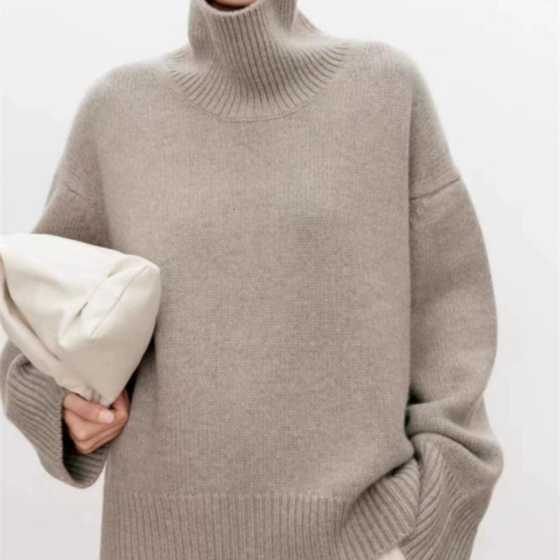 High-end soft waxy turtleneck hmere sweater womens loose thickened sweater base wool sweater 240813CJ